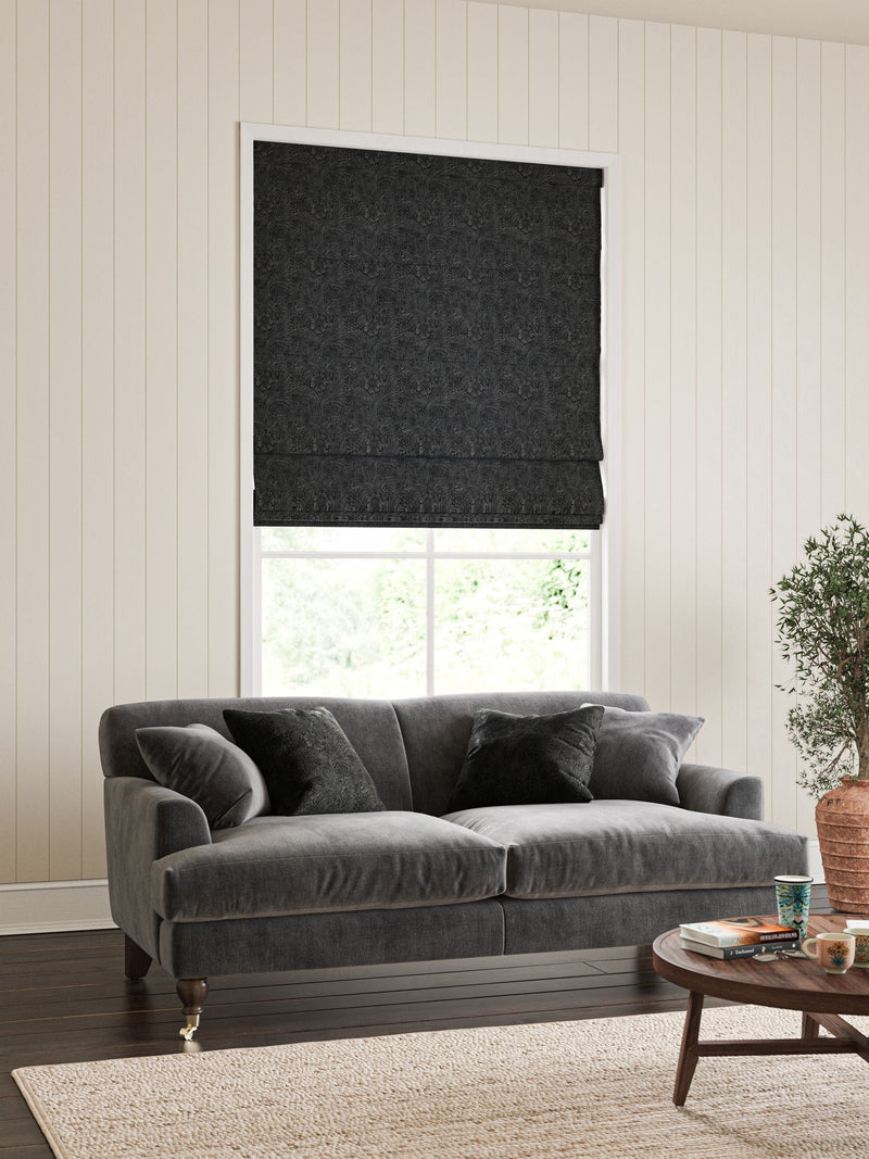 William Morris grey marigold velvet roman blind (British brand)