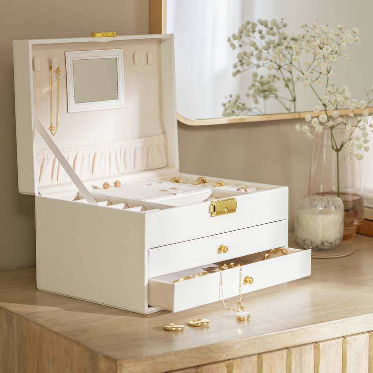 Argos Home lockable faux leather jewellery box two drawers - British product