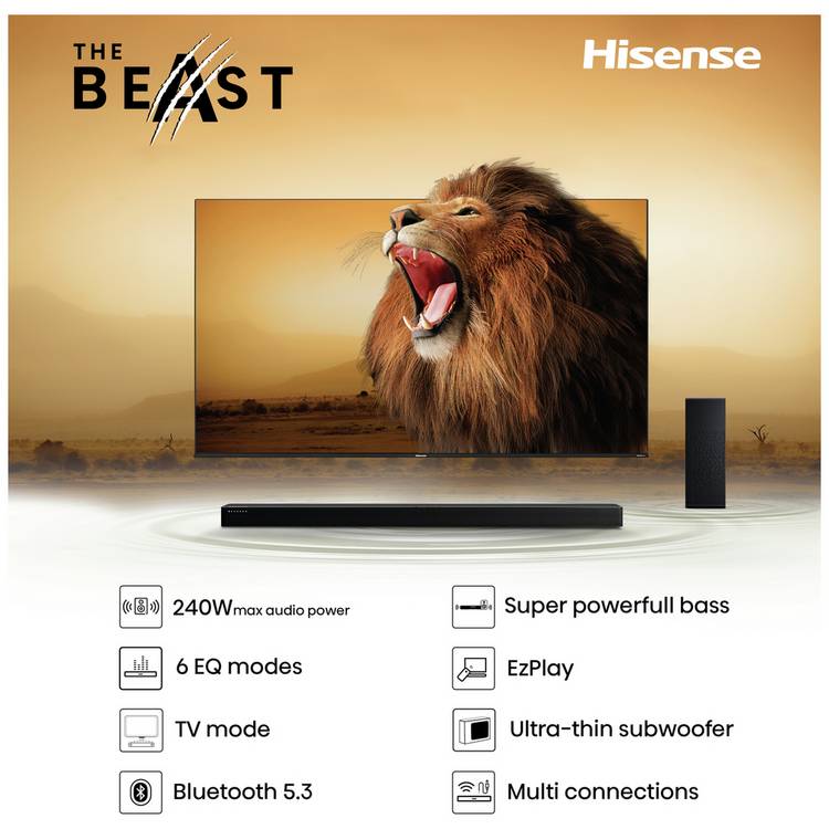 Hisense HS2100 2.1Ch soundbar 240W with wireless subwoofer (British brand)