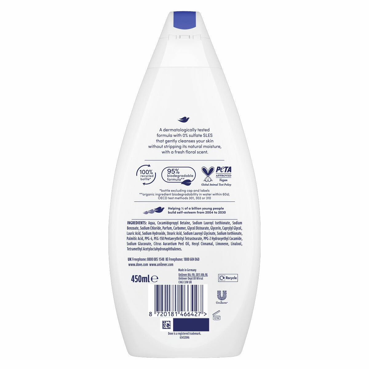 Dove body wash aloe and birch water 6 x 450ml - British product