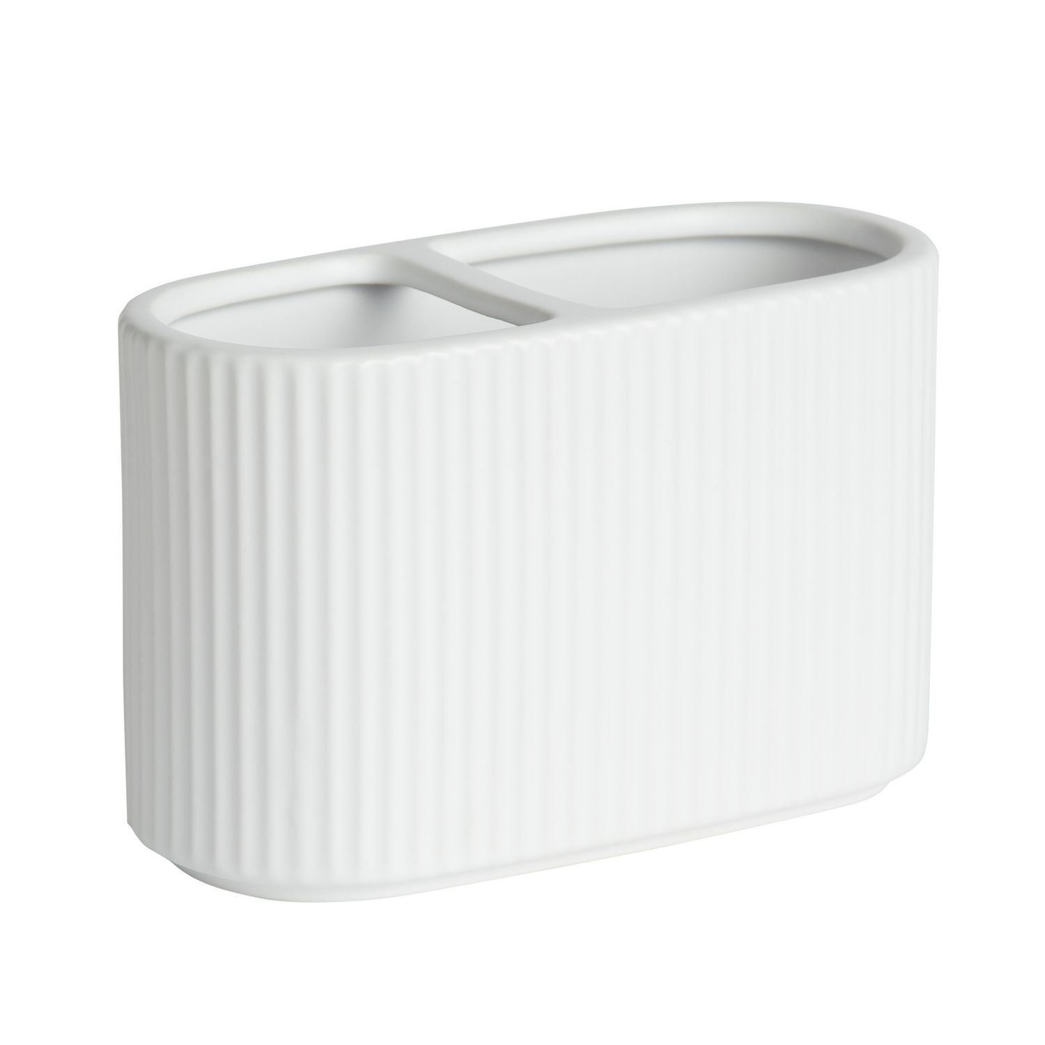 Argos Home white ribbed ceramic toothbrush caddy 10.7x17x7.5cm, imported from the UK