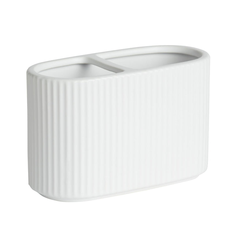 Argos Home white ribbed ceramic toothbrush caddy 10.7x17x7.5cm, imported from the UK