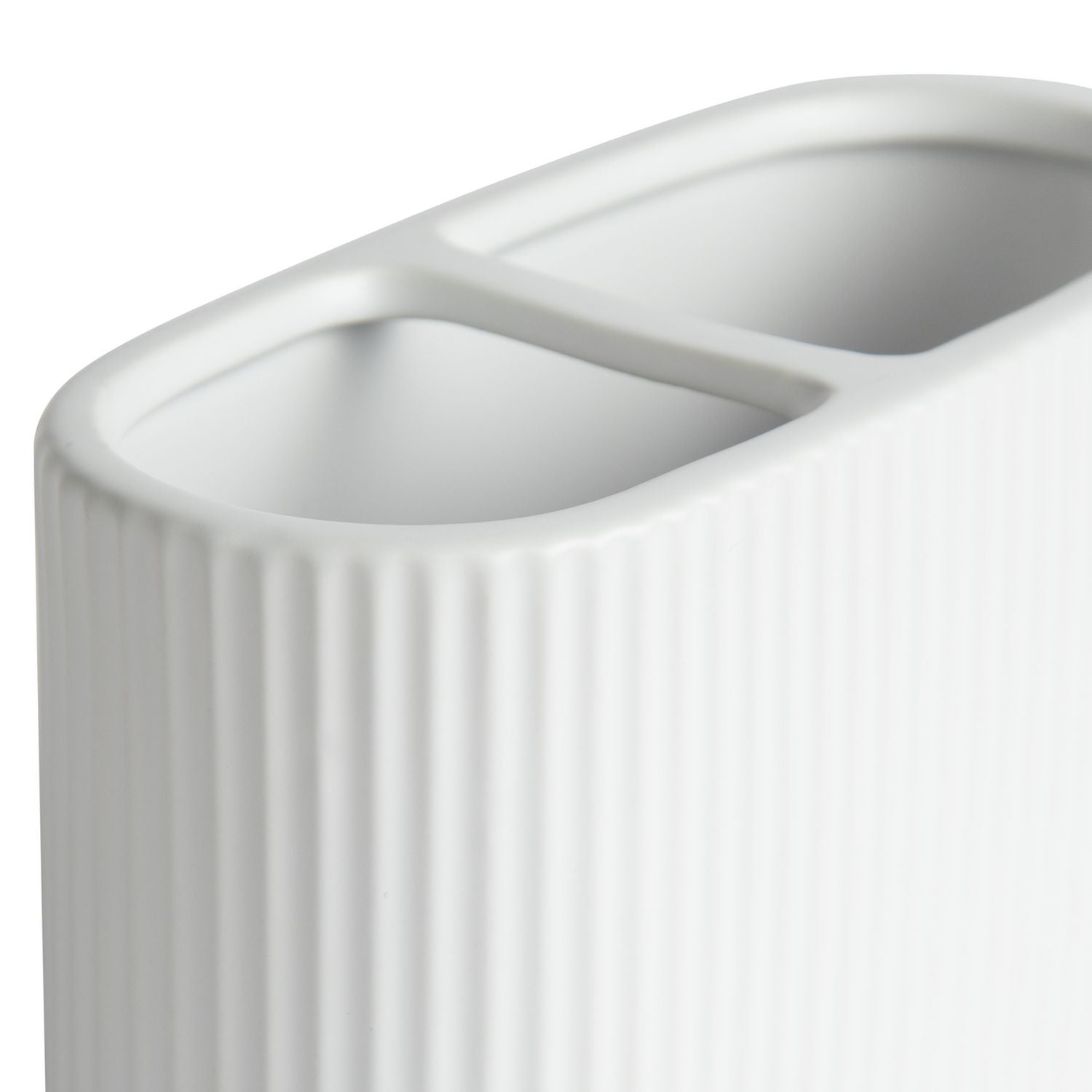 Argos Home white ribbed ceramic toothbrush caddy 10.7x17x7.5cm, imported from the UK