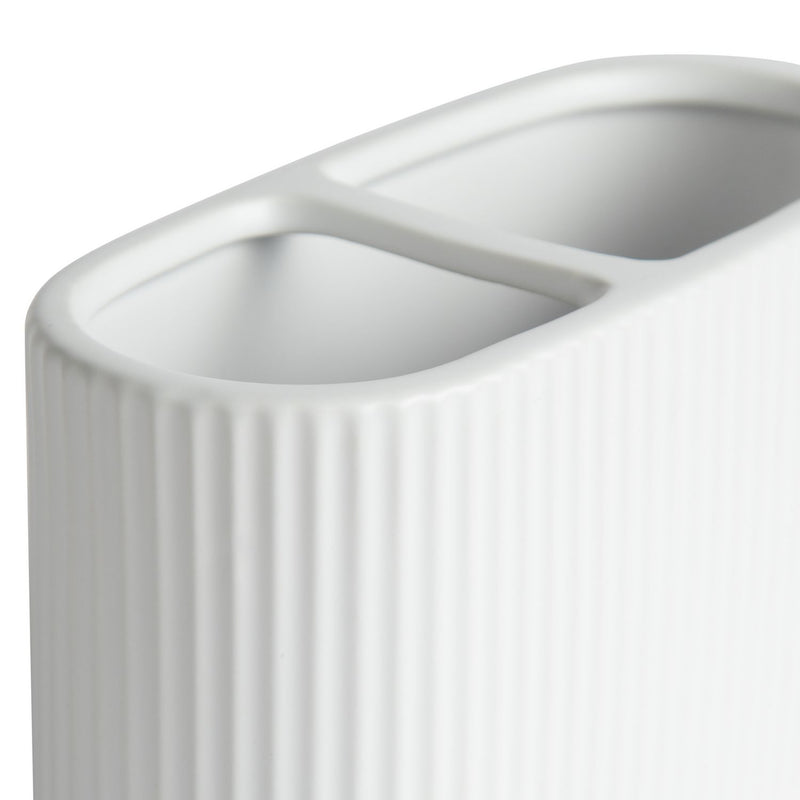 Argos Home white ribbed ceramic toothbrush caddy 10.7x17x7.5cm, imported from the UK