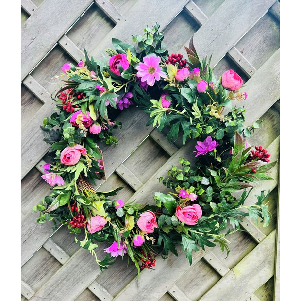 Garden XP artificial summer wreath with fabric flowers and foliage, UK version