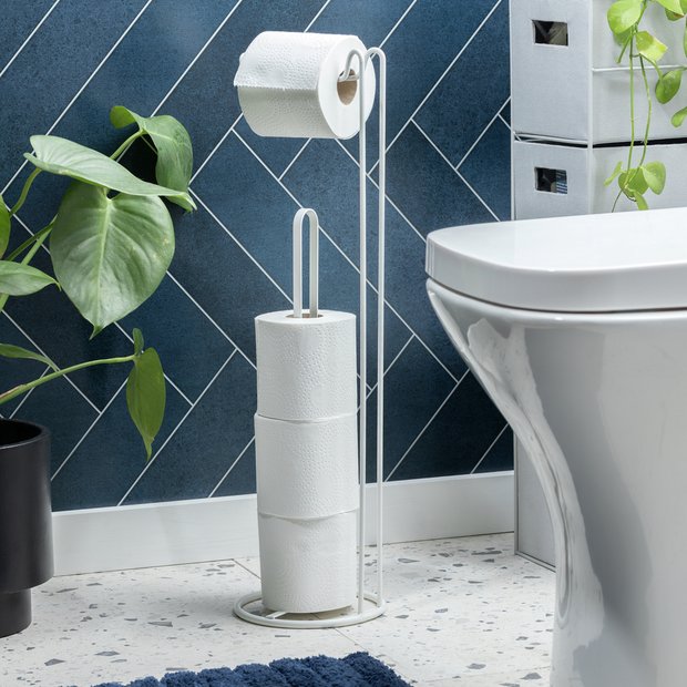 Argos Home white wire toilet roll holder with steel base (British brand)