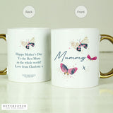 Personalised butterfly mug with gold handle 312ml, UK version
