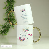 Personalised butterfly mug with gold handle 312ml, UK version