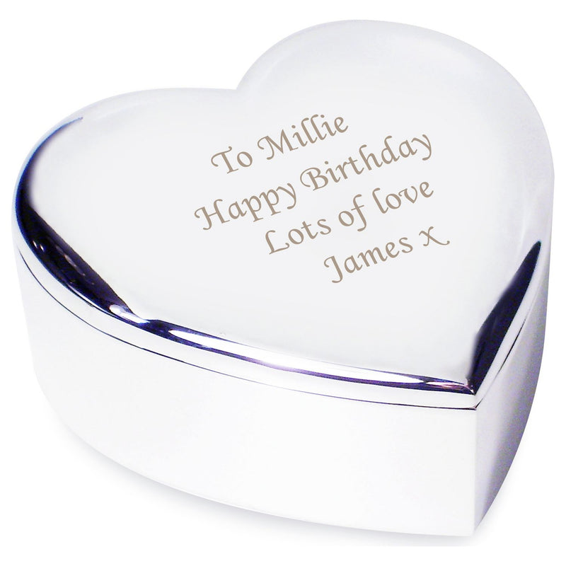 Personalised heart trinket box nickel plated with fabric interior (British brand)