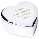 Personalised heart trinket box nickel plated with fabric interior (British brand)