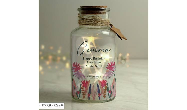 Personalised Message Wild Flower LED Glass Jar