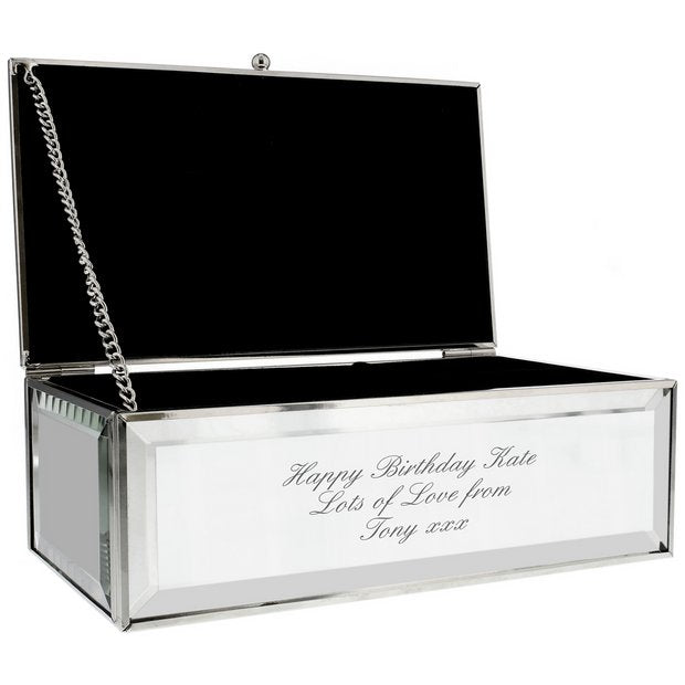 Personalised mirrored jewellery box with three compartments - British product