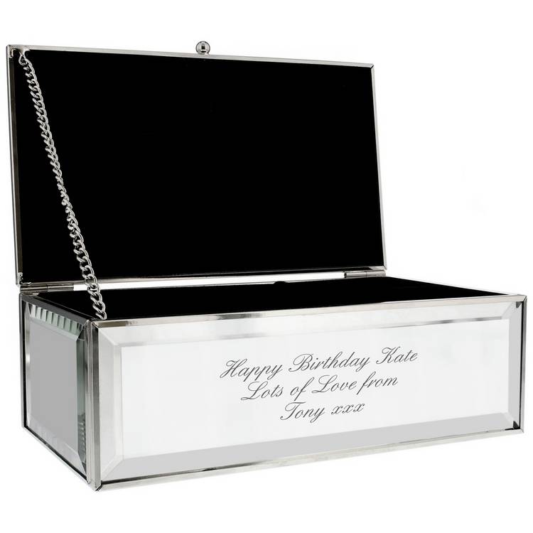 Personalised mirrored jewellery box with three compartments - British product