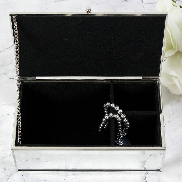 Personalised mirrored jewellery box with three compartments - British product