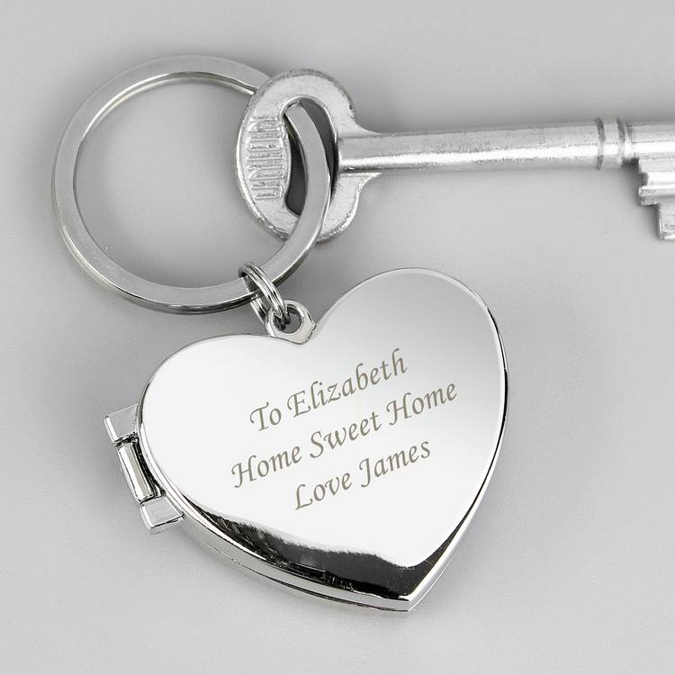 Personalised silver heart photoframe keyring, imported from the UK