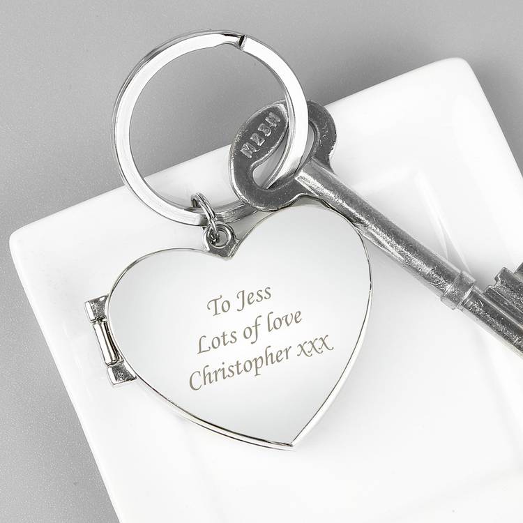 Personalised silver heart photoframe keyring, imported from the UK