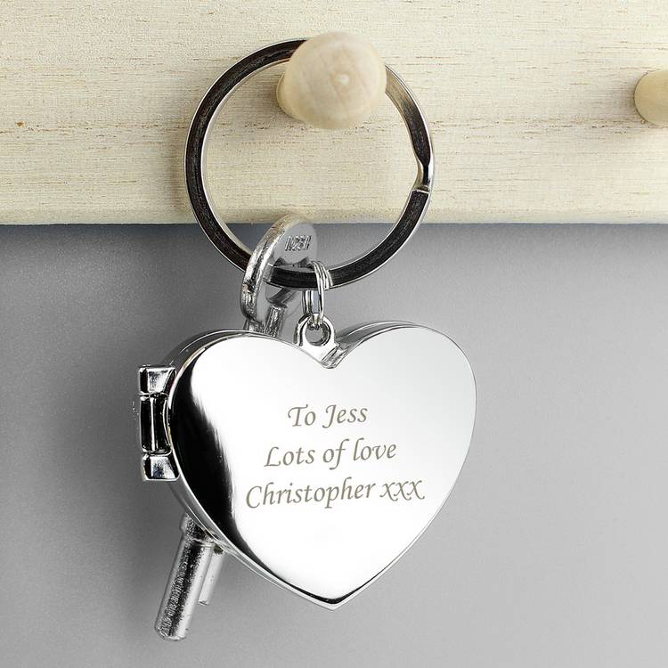 Personalised silver heart photoframe keyring, imported from the UK