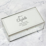 Personalised jewellery box with hearts and swirls design, mirrored glass, three compartments, UK version
