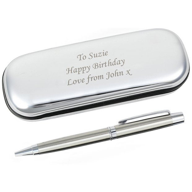 Personalised chrome pen set with engraving box 14cm - British product