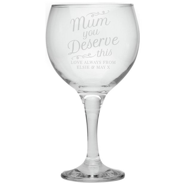Personalised mum gin glass with fixed and custom message 650ml, UK version