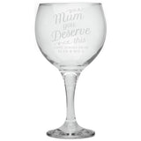 Personalised mum gin glass with fixed and custom message 650ml, UK version