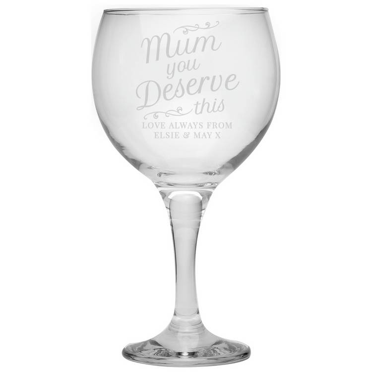 Personalised mum gin glass with fixed and custom message 650ml, UK version