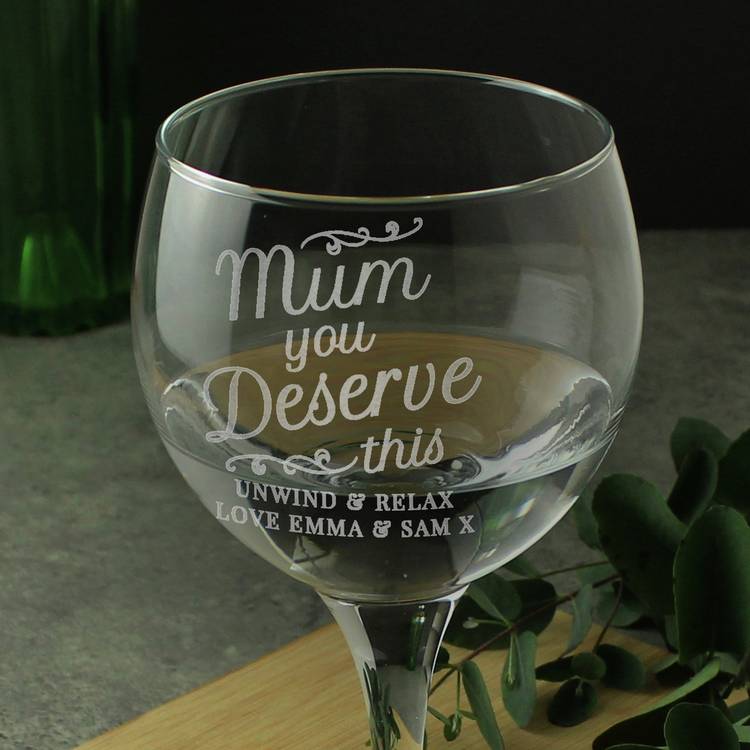 Personalised mum gin glass with fixed and custom message 650ml, UK version