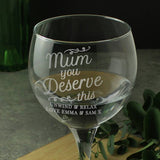 Personalised mum gin glass with fixed and custom message 650ml, UK version