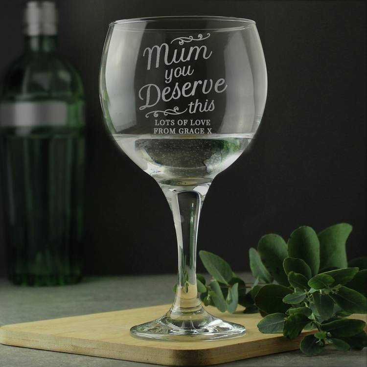 Personalised mum gin glass with fixed and custom message 650ml, UK version