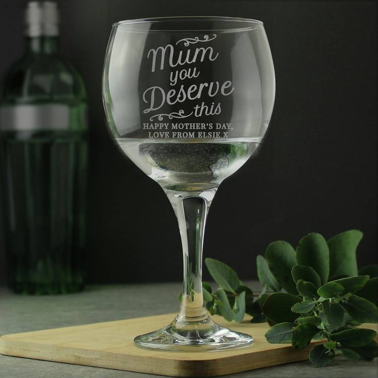 Personalised mum gin glass with fixed and custom message 650ml, UK version