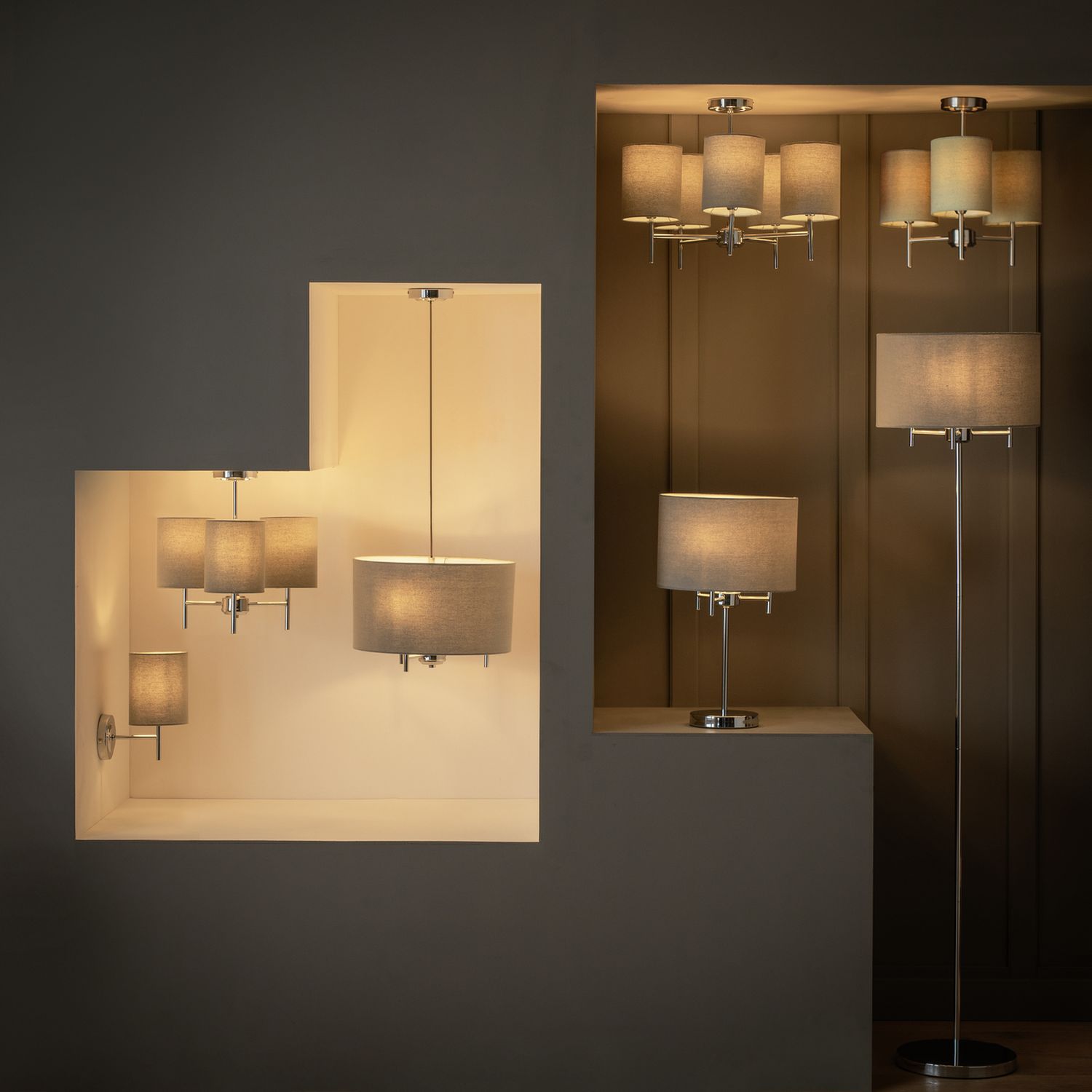 Argos Home Candelabra ceiling light grey steel fabric shades - British product