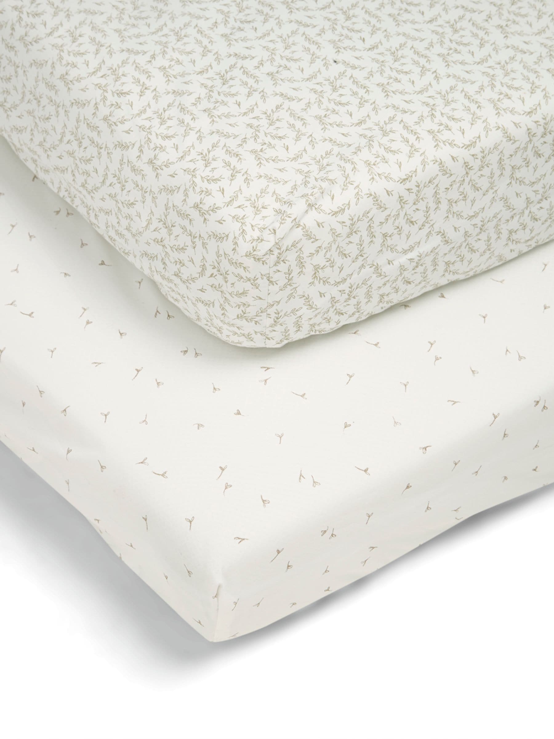 Mamas & Papas Seedling Cream 2-pack cotbed fitted sheets, imported from the UK