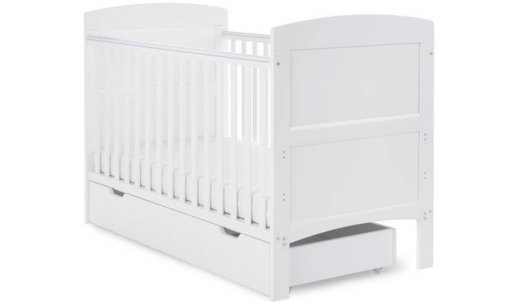 Obaby Grace Baby Cot Bed & Drawer - White