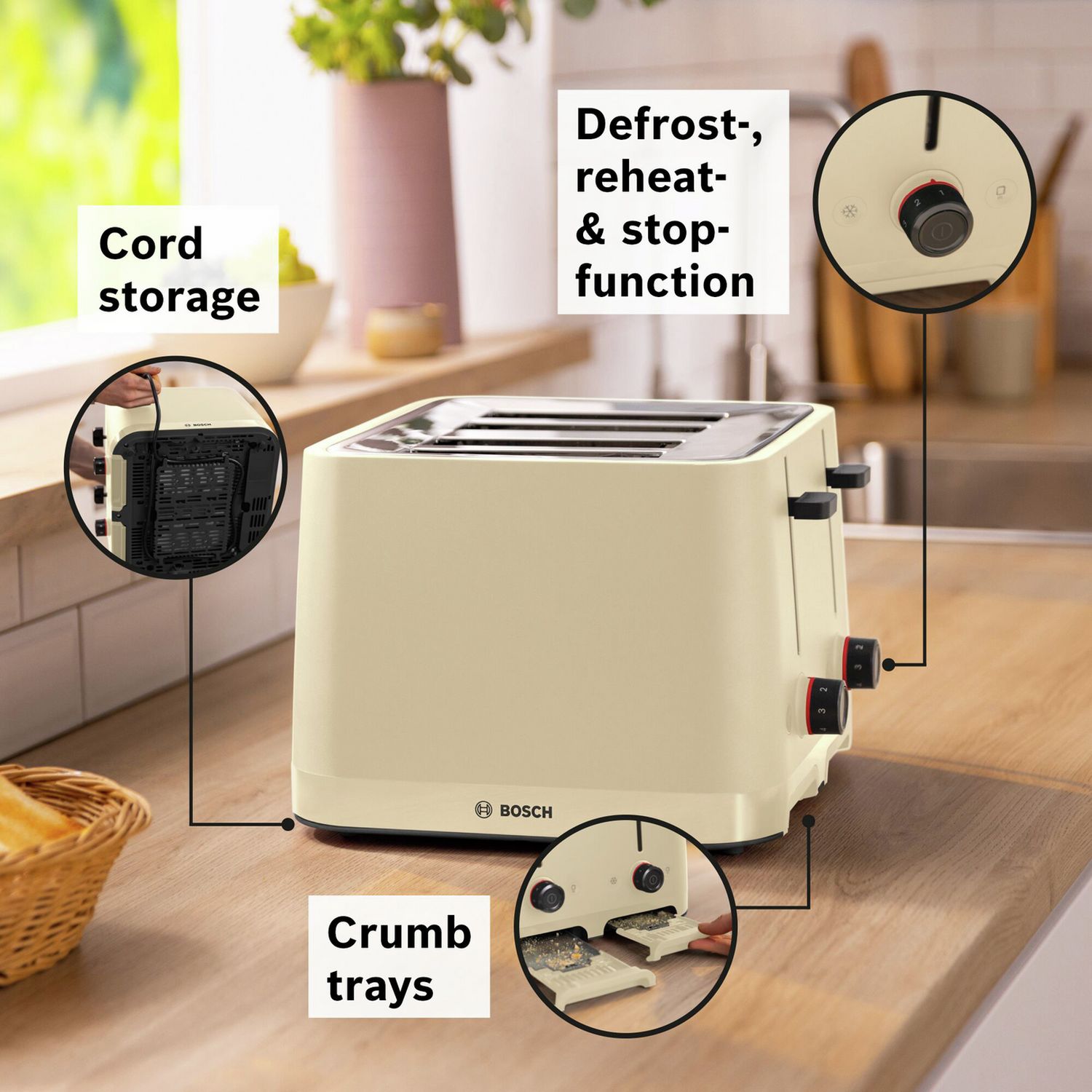 Bosch 4 slice toaster cream - British product