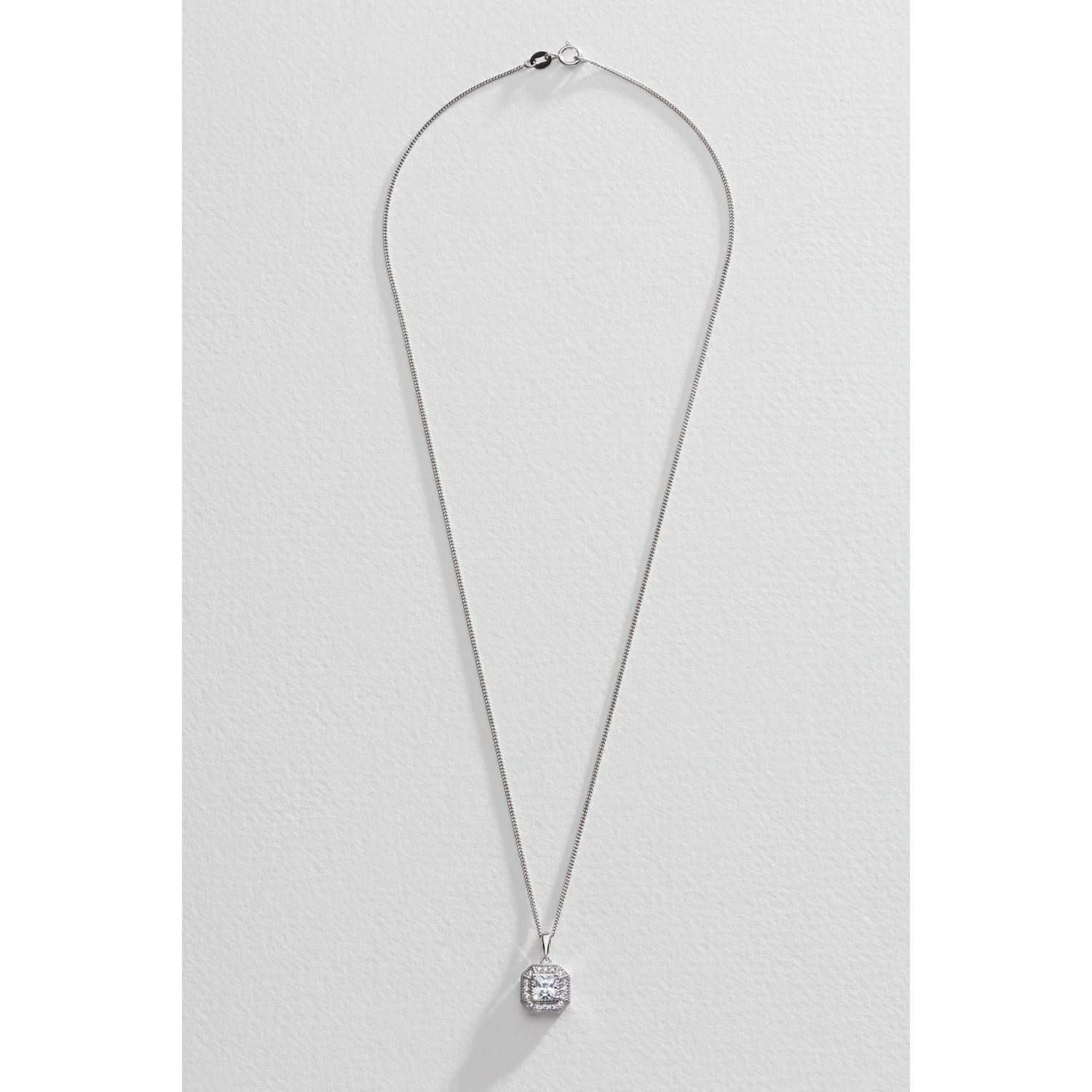 Revere square halo pendant necklace sterling silver, imported from the UK
