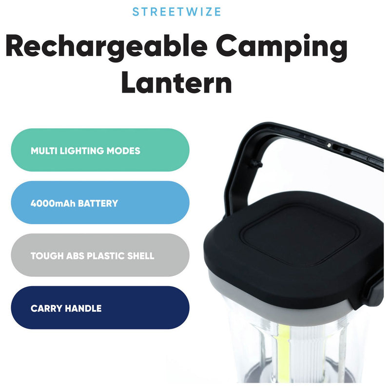 Streetwize 3W COB LED rechargeable camping lantern - British product