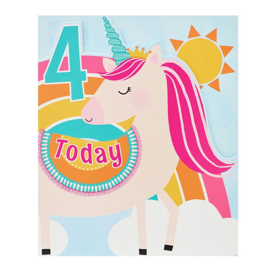 George Home Unicorn Age 4 Birthday Card General Household ASDA   