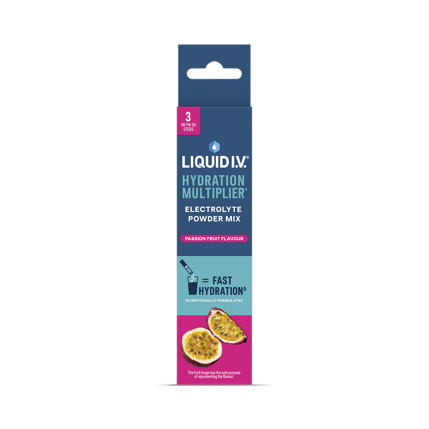 Liquid I.V. passion fruit electrolyte powder sachets 3-pack, imported from the UK