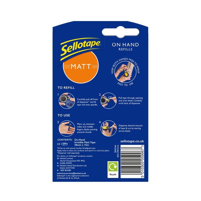 Sellotape On Hand Invisible Refills Twin Pack