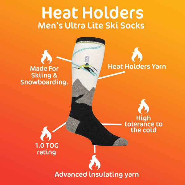 Heat Holders men's ultra lite thermal ski socks, imported from the UK