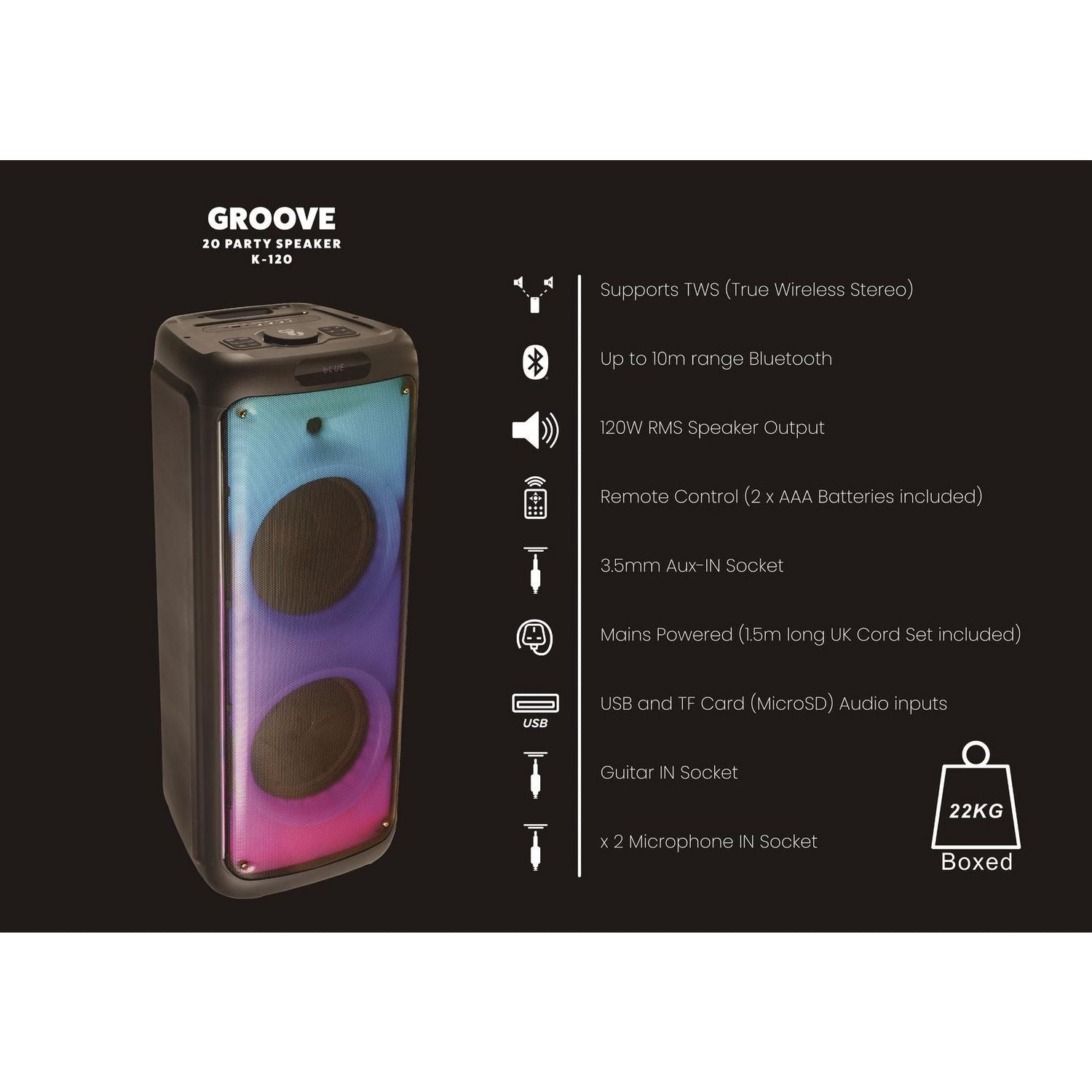 Acoustic Solutions K120 Bluetooth party speaker 120W, UK version