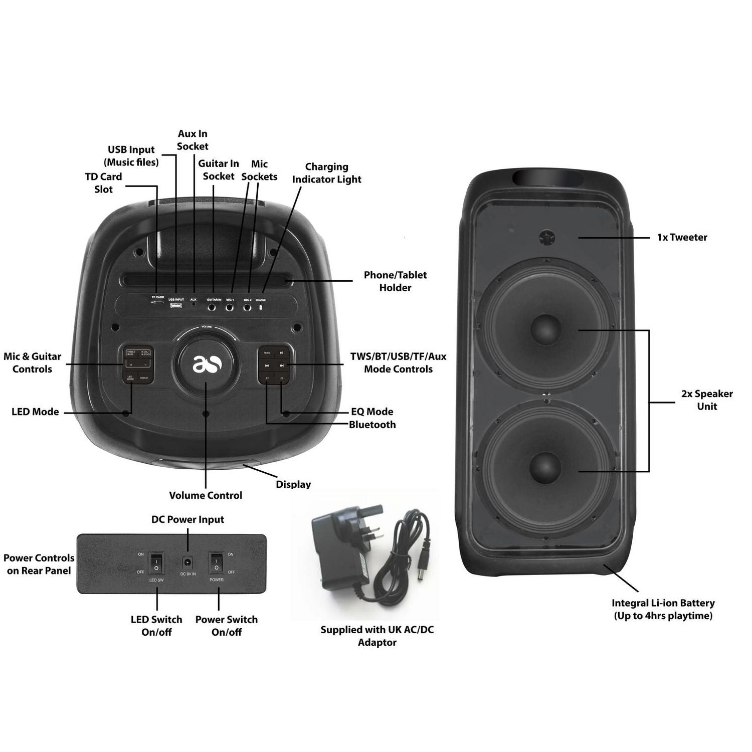 Acoustic Solutions K120 Bluetooth party speaker 120W, UK version