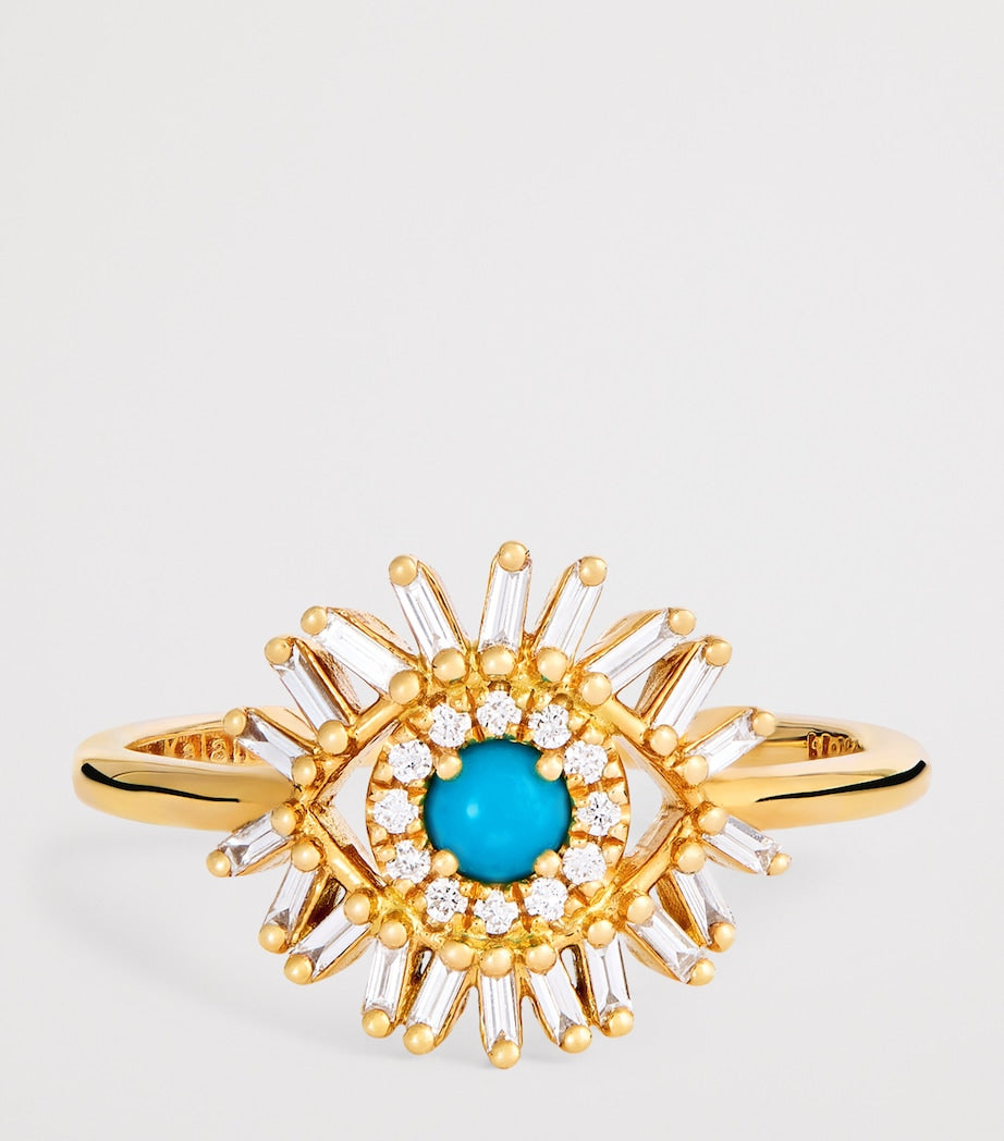 Suzanne Kalan Mini Evil Eye Ring yellow gold turquoise size 6 (British brand)