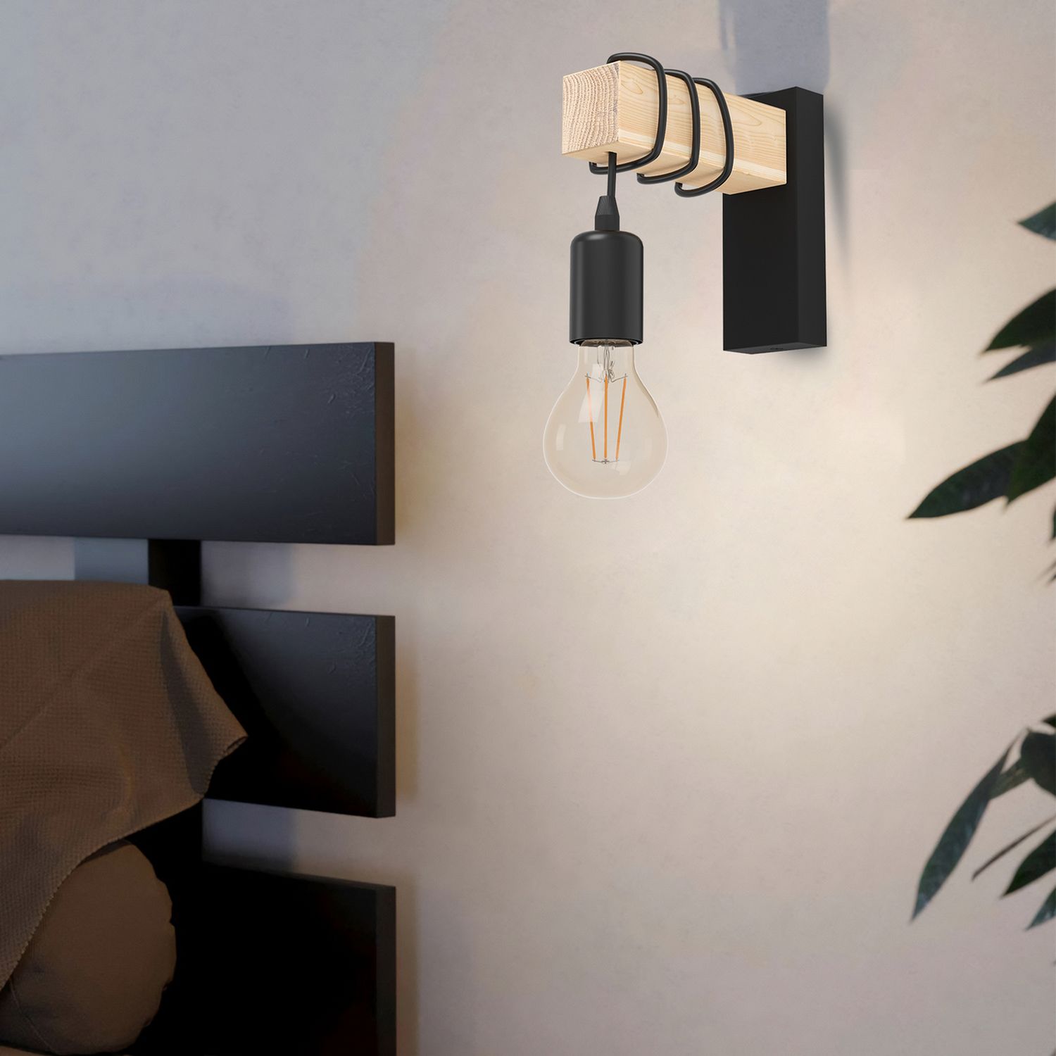 Eglo steel wall light black and wood, imported from the UK