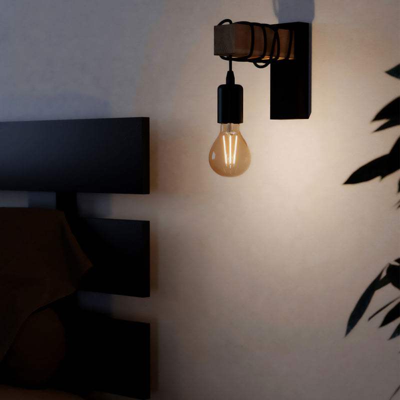 Eglo steel wall light black and wood, imported from the UK