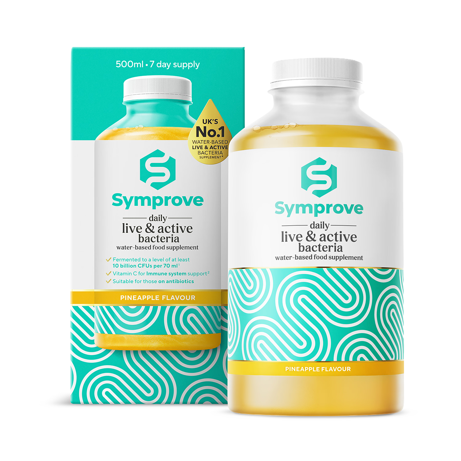 Symprove live bacteria supplement pineapple flavour 500ml, imported from the UK