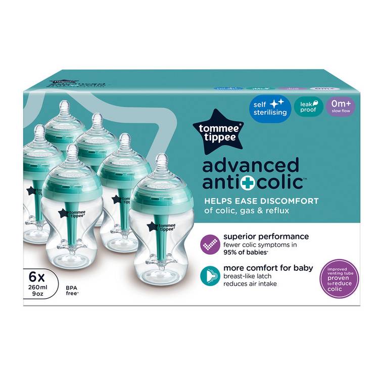 Tommee Tippee anti-colic baby bottles 6-pack (British brand)