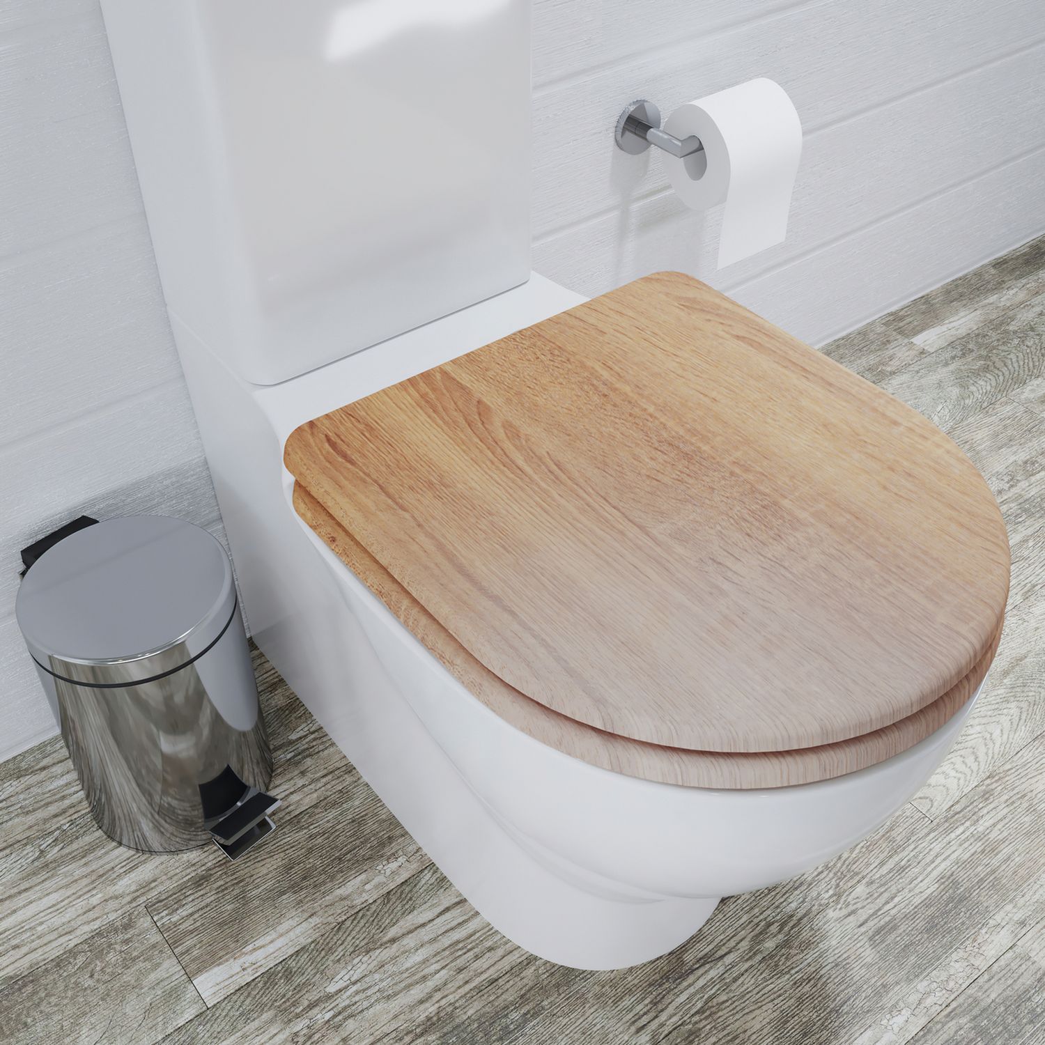 Croydex slow close D-shaped toilet seat oak finish, imported from the UK