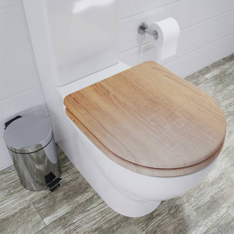 Croydex slow close D-shaped toilet seat oak finish, imported from the UK