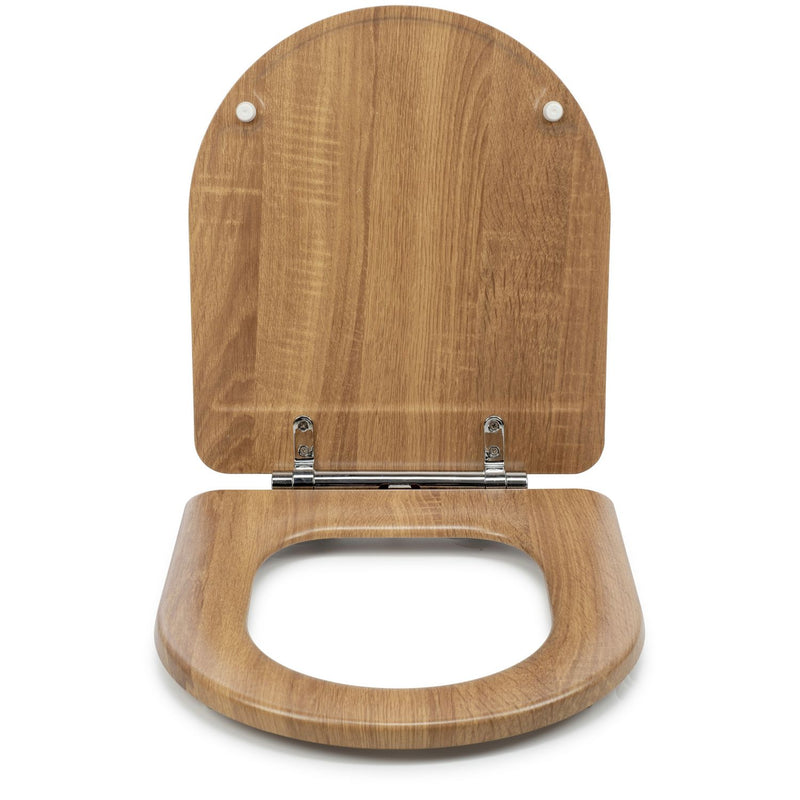 Croydex slow close D-shaped toilet seat oak finish, imported from the UK
